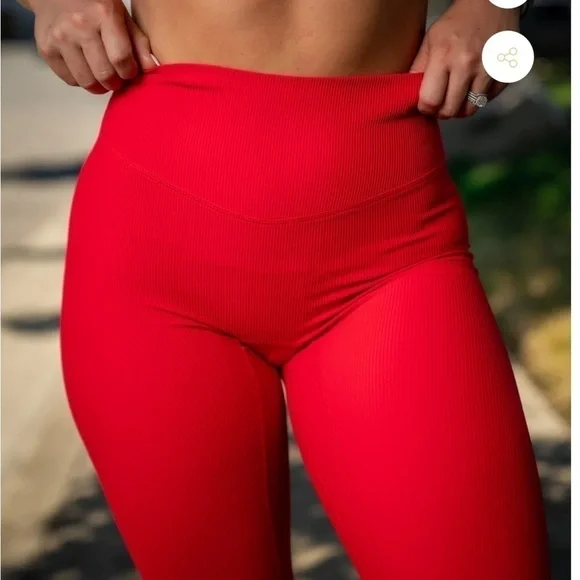 Til You Collapse Ribbed Classic Leggings - Red Medium workout gym Athleisure - Picture 1 of 9